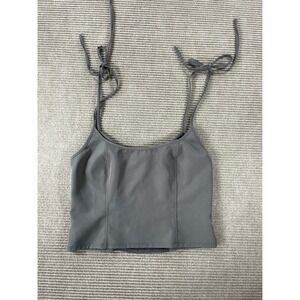 Kendall & Kylie Women Gray Cropped Cami Top Tie Straps Smocked Back Size M